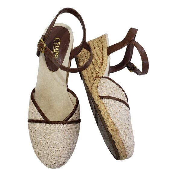 Chaps Women's Carmita Cream Lace Wedges with Ankle Straps; Size 9.5 - Picture 2 of 8